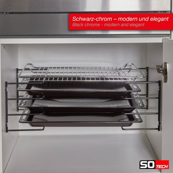 SOTECH Bakplaathouder voor 4 bakplaten (364 x 140 x 182 mm, zwart chroom, voor 600 mm kastbreedte) Roosterhouder - Eenvoudig organiseren — afbeelding 3