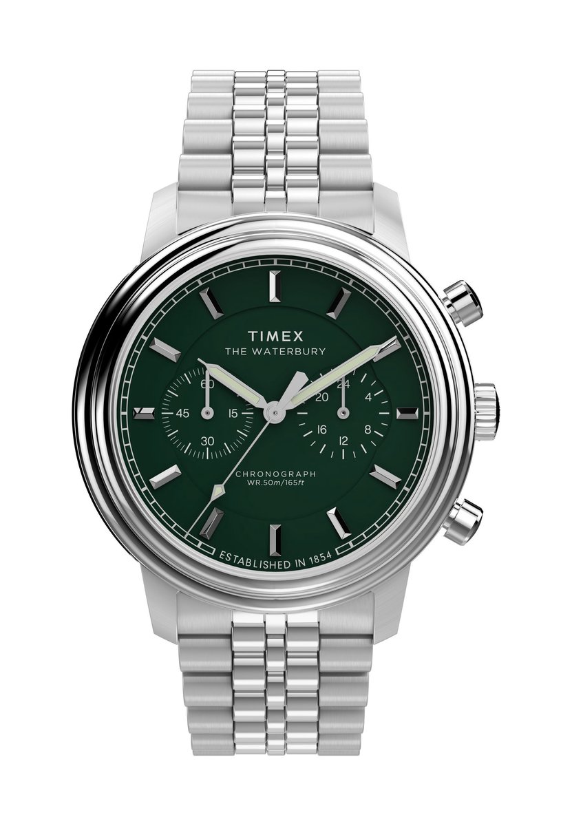Timex Waterbury Metropolitan Chronograph Quartz Chronograaf Horloge Zilveren Toon Kast: 100% Roestvrij Staal | Armband: 100%Roestvrij Staal 41 TW2Y23600AJ