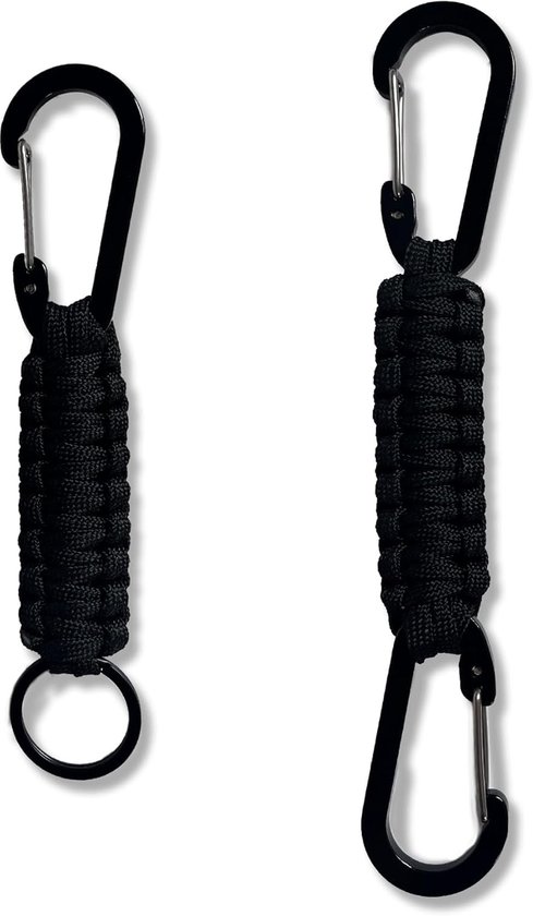 Paracord Sleutelhanger Lanyard Met Karabijnhaak - Outdoor Survival Armband Voor Fietsen - Bergbeklimmen - Kamperen - Wandelen (2 Stuks/Zwart)