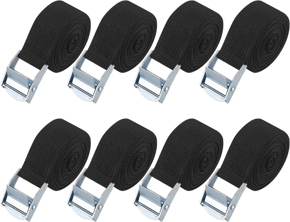 Allecto Premium - Set van 8 Korte Spanbanden met Snelspanriemen en Gespen - Verstelbare Zwarte Beveiligingsriemen voor Fietsrack, Auto, Motor, Bagage - Snelsluiting - Handig en Veilig transport