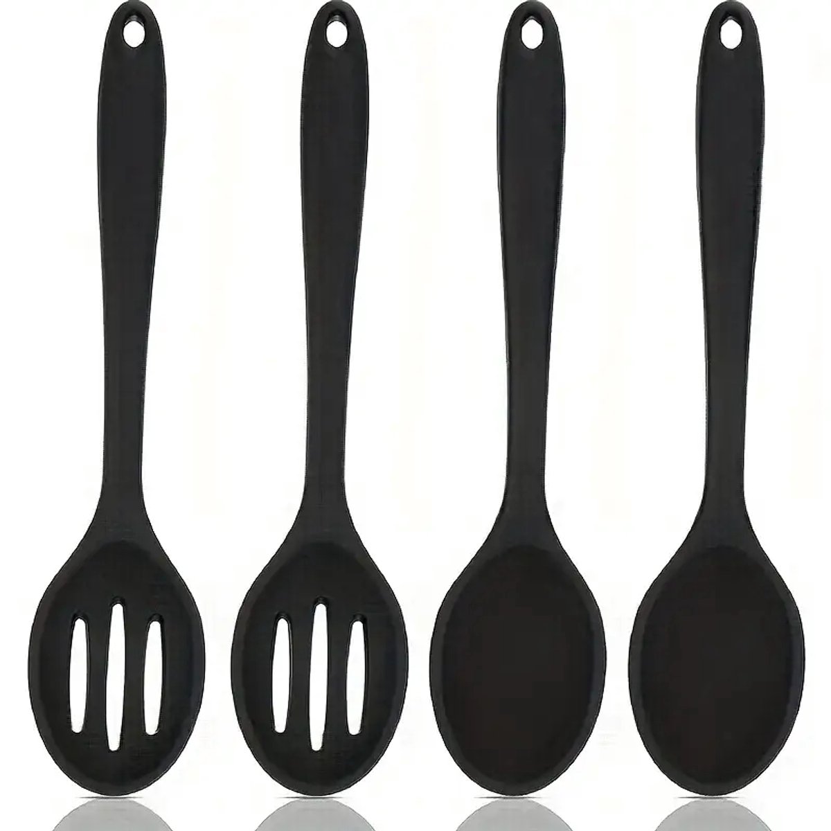 PolkaHome® 4delige set siliconen keukengerei | Antiaanbaklaag siliconen lepels, spatelset & kooklepel met lang handvat | Hoge hittebestendigheid