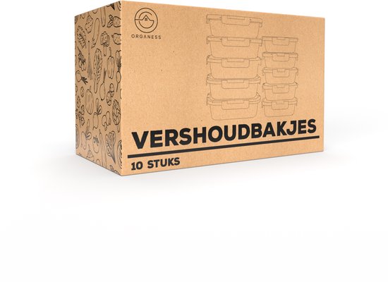 Boîtes de préparation de repas Organess - Boîtes de conservation - Boîtes de congélation - 10 pièces - 5x1040ML & 5x 370ML - Sans BPA - Glas - Couvercle sans BPA
