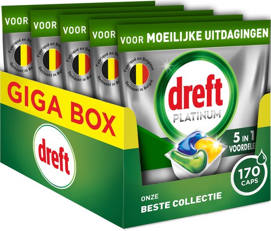 Dreft Platinum All In One Vaatwastabletten Citroen - 5 x 34 stuks
