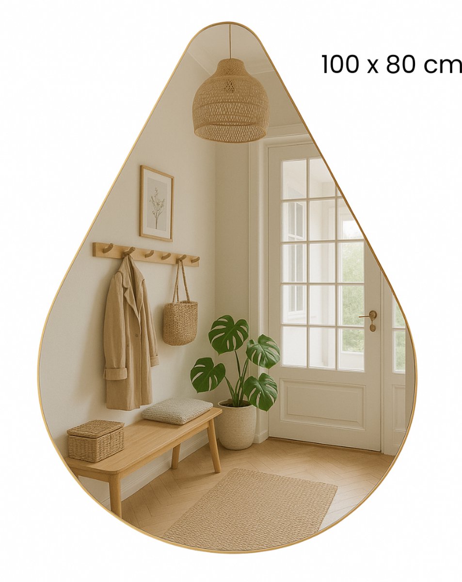 MIRRORS AND MORE MISOU - Wandspiegel - 100x80cm - Grote Organische Spiegel - Druppel - Badkamer - Goude Spiegel - metaal - BRITTA