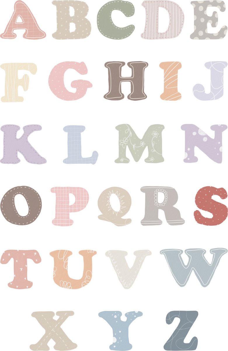 Alfabetposter A4-formaat – ABC Poster Kind – Pasteltinten met leuke Patroontjes – Glanzend 300 grams Papier