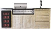 Outside Meubelen | Buitenkeuken - Palu | Boretti Ligorio Top BBQ | Koelkast 80L | Zwarte keukenkraan & spoelbak | Natuursteen blad | Steigerhout | Tuinmeubelen