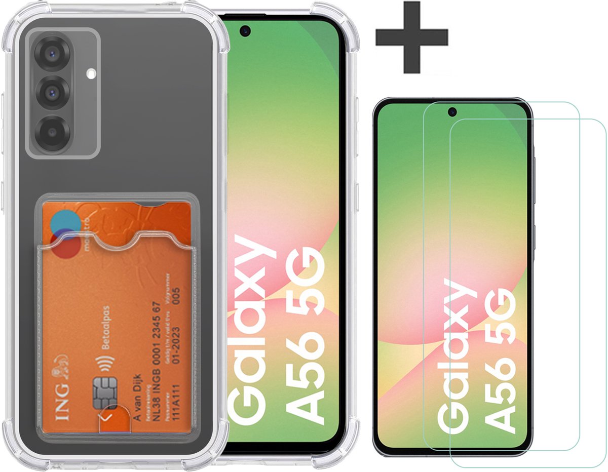 Hoesje met 2 Stuks Screenprotectors Geschikt voor Samsung Galaxy A56 Hoesje Met Pashouder Siliconen Shockproof Case - Arara Backcover- Transparant