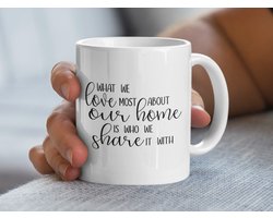 Wat we het meest liefhebben Home Mok, Gezinsmok, Cadeau voor Nieuw Huis, Huis Inrichting Mok, Liefdevol Huis Mok, Nieuwe Huis Mok