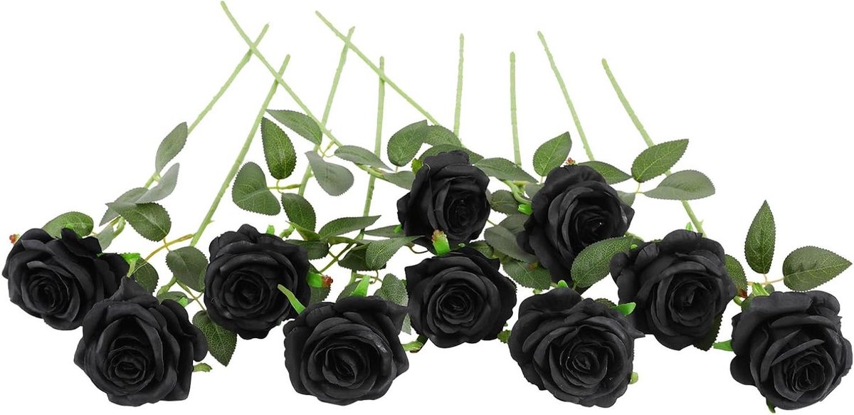Allecto Premium - Kunstzijden bloemen boeket, 10 stuks, voor thuis, kantoor en bruiloften, zwart