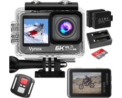 Vynox Action Camera 6K – 50MP / 60FPS / WiFi / 30M Waterdicht – Actiecamera – Touchscreen – Onderwatercamera – Inclusief Accessoires en Micro SD