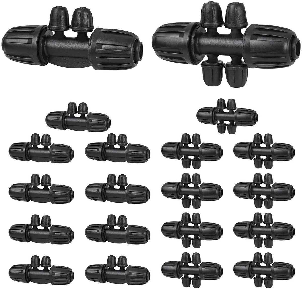 Allecto Premium - 20 stuks vergrendelde T-stukken voor slangirrigatie in de tuin - Geschikt voor gazonplanten - 1/2 inch tot 1/4 inch - Systeem voor tuinirrigatie met 1/2 inch ID - 060 inch tot 063 inch buitendiameter