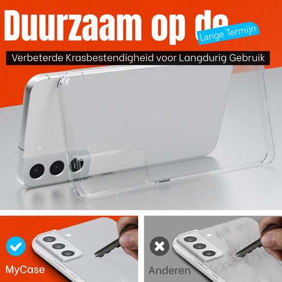 Coque transparente durable pour Samsung S22, avec test de résistance aux rayures à l'aide d'une clé.