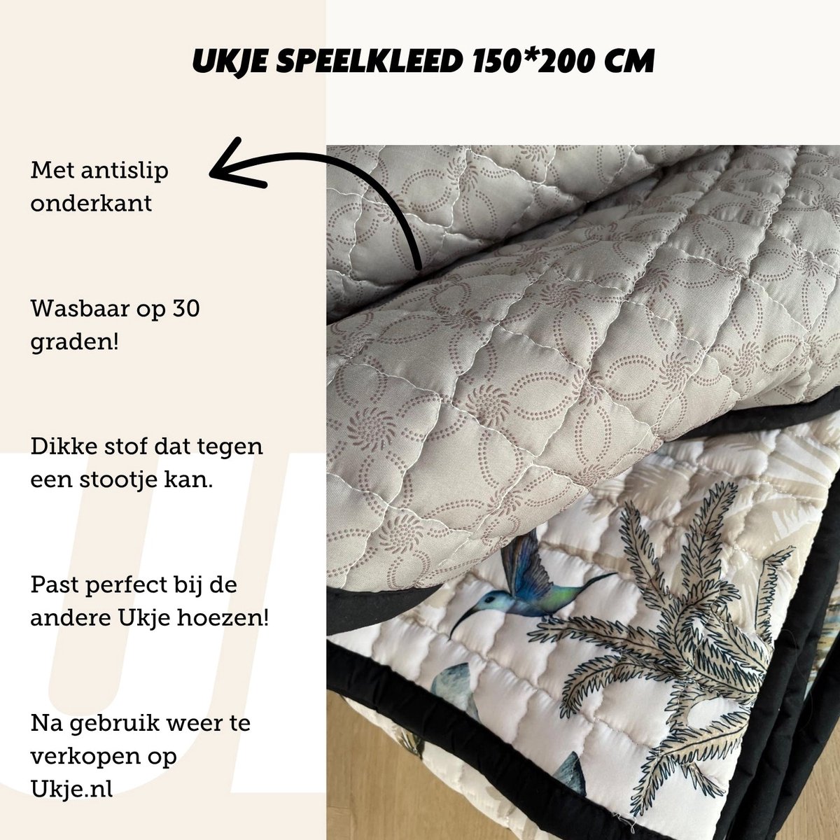 Ukje Speelmat Baby - Speelkleed Baby 150 bij 200 cm - Antislip - Speeltapijt - Met gratis opbergtas - Playmat - Babygym - Opvouwbaar - Oeko-Tex Gecertificeerd - Beige Jungle – foto 8