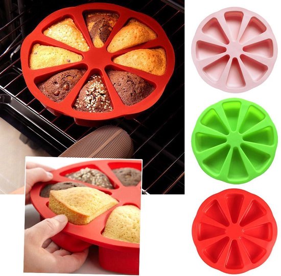 AYNKH Siliconen Bakproducten Bakvormen, 8 porties driehoek pizza plak cake pan schimmel, niet-stick hittebestendig doe-het-zelf bakgereedschap voor chocolade brownies muffins scone maïsbrood zeep