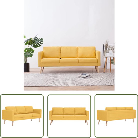 The Living Store Canapé 3 places - Canapé en Tissus - Large surface d'assise - Housses de coussin amovibles - Structure en bois - Jaune - 168x70x73 cm