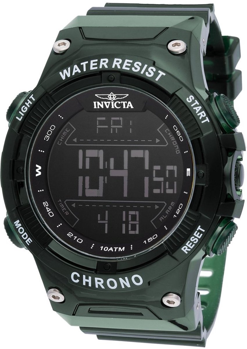 Invicta Racing 49042 Heren Horloge - Waterdicht - Digitaal - Quartz Uurwerk - Plastic met zwarte Wijzerplaat - 52mm