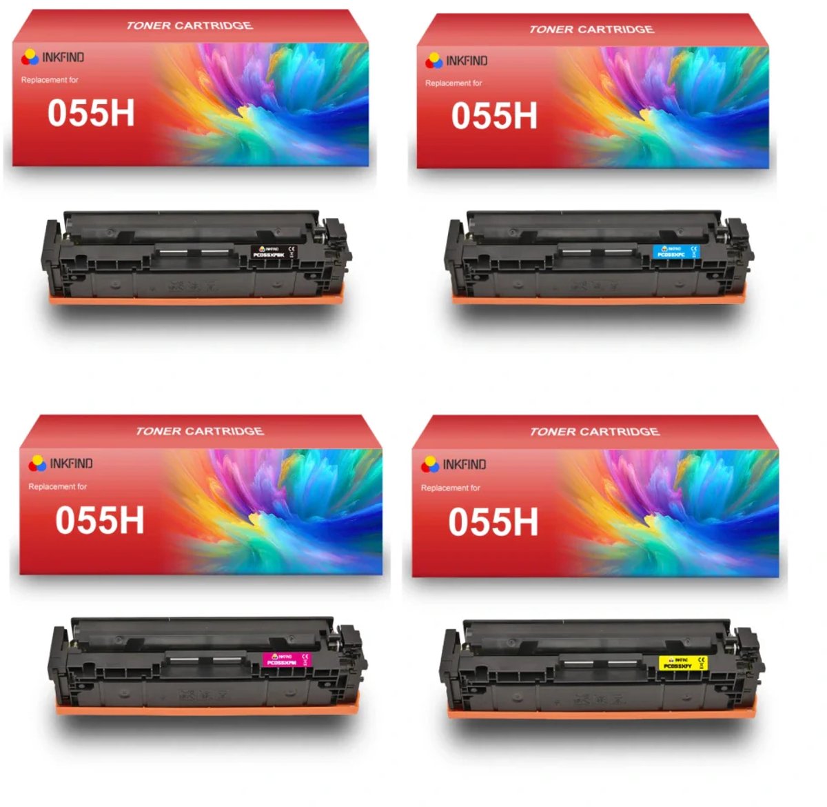INKFIND 055H tonercartridge multipack van 4 stuks (Zwart+Cyaan+Magenta+Geel) compatibel met Canon055H Canon cartridge 055H toner cartridge (Zwart+Cyaan+Magenta+Geel) - 4-pack BK/C/M/Y