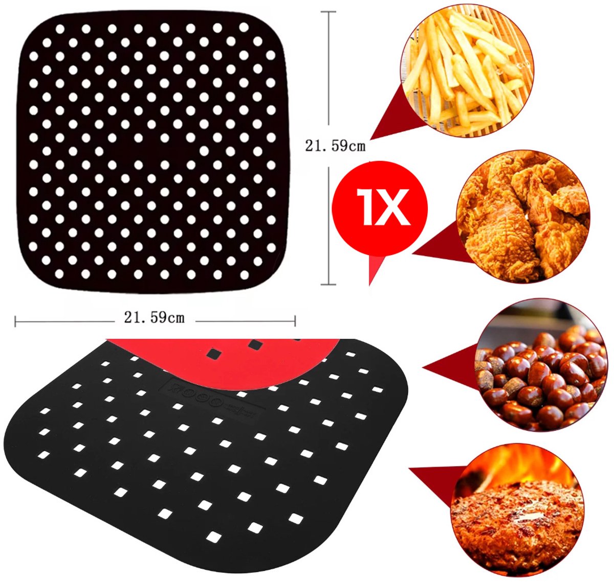 Actie4you® - Bak Mat Airfryer - Siliconen - Bakpapier Airfryer – Bak Mat - Herbruikbaar - Anti aanbak Mat - Luchtfriteuse - 21x21 cm – 1 Stuk