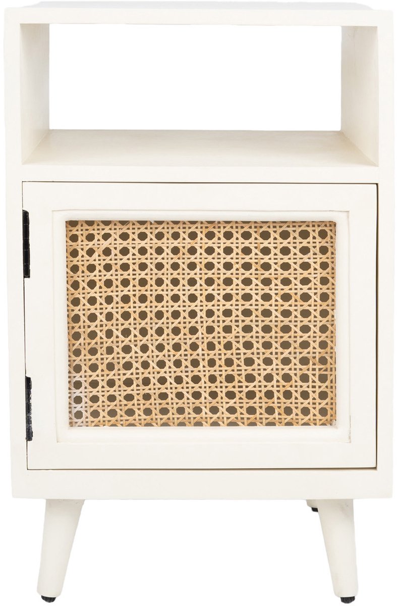 sd design LEA Nachtkastjes Set van 2 – Bohemian Beige met Rotan – 38x38x60 cm – Met Deur & Opbergvak
