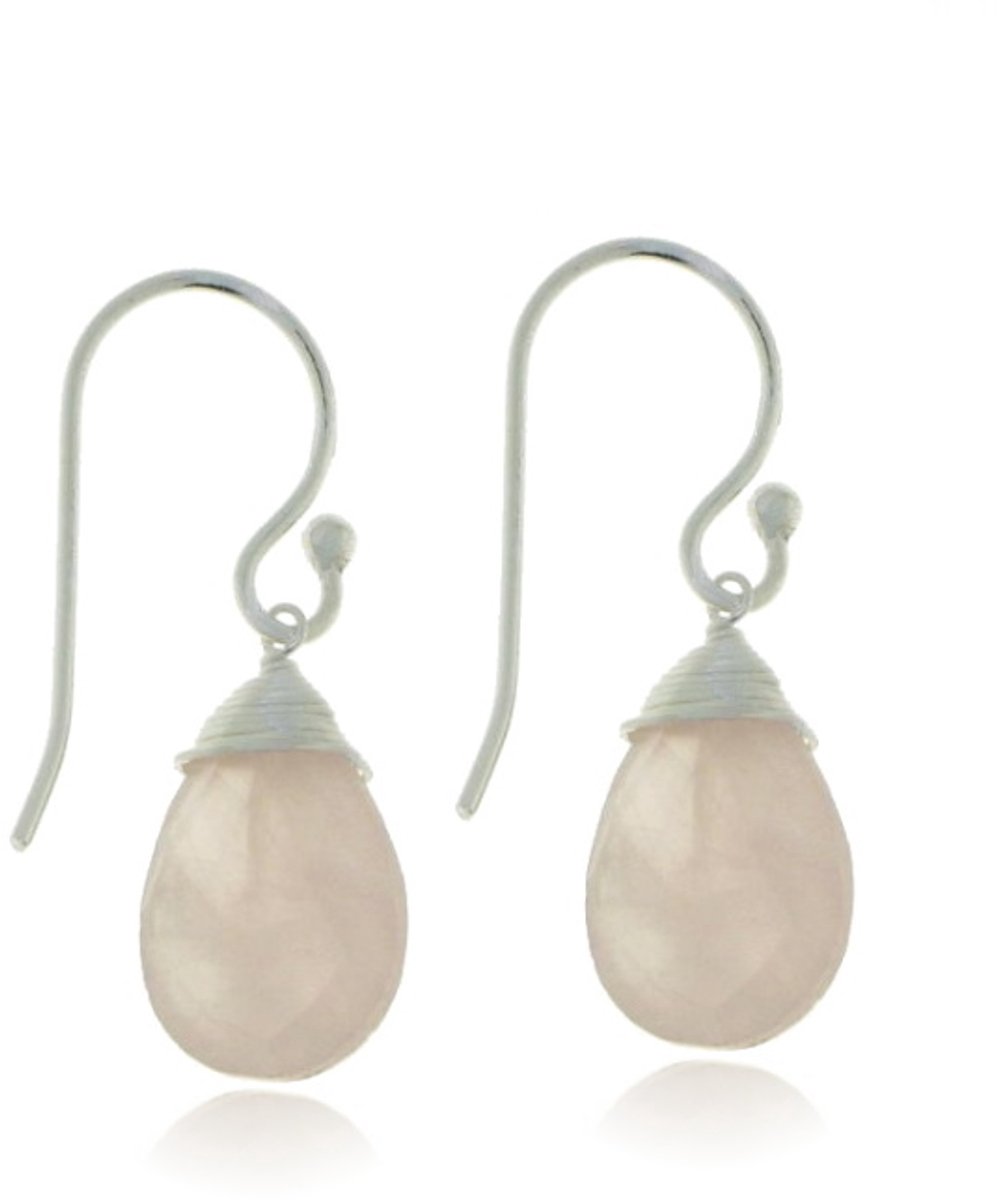 SilverGems Zilveren oorhangers met druppelvormige Rozenkwarts edelstenen