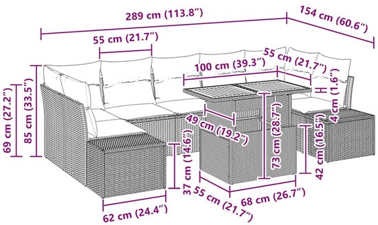 vidaXL - Tuinbank - Set - 8 - st - Beige - Poly - rattan