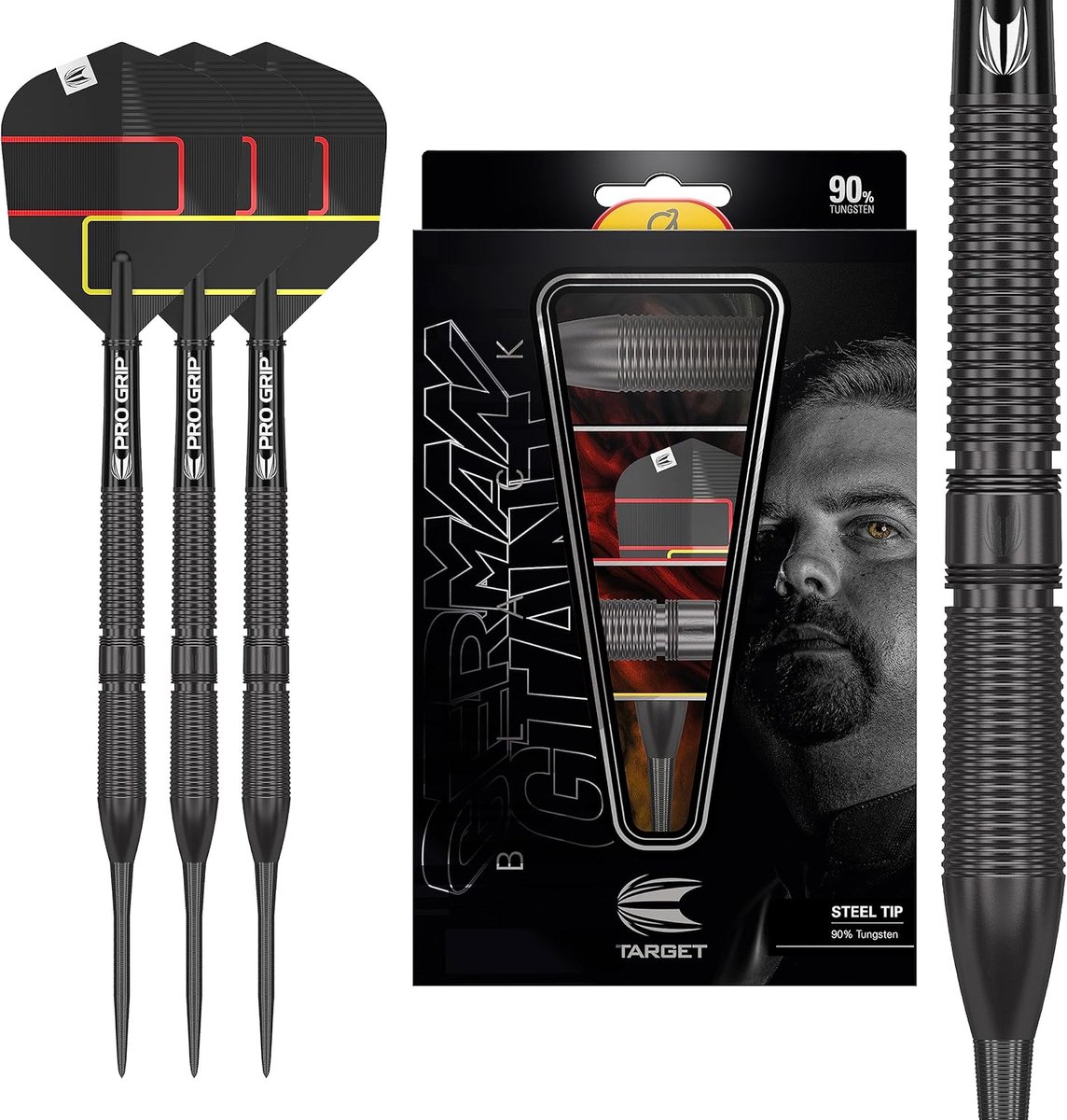 Target Darts Gabriel Clemens Black Edition 90% Tungsten Steel Tip Darts, 23G | Tungsten Dart Set, Player Edition Steel Point Darts, Steel Tip Dart Set, Professionele Darts Set