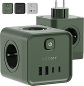 Voomy Verdeelstekker 20W - Stekkerdoos - USB-C & USB-A - Aan/Uit Schakelaar - Stopcontact Splitter - Powercube - Groen