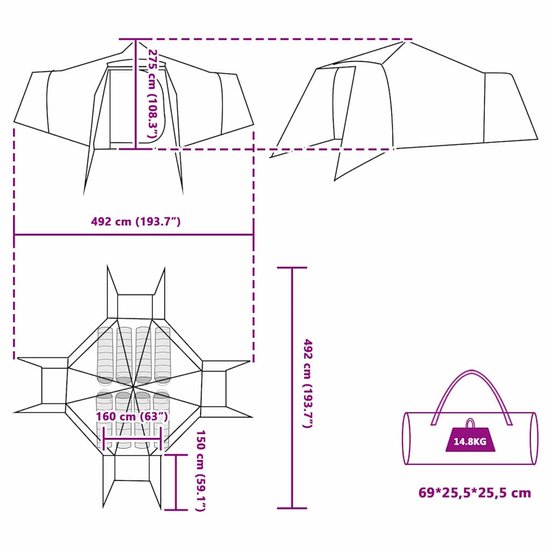 vidaXL - Familie - Tent - Tipi - Groen - 8-Persoons - Waterdicht van Vidaxl — afbeelding 5