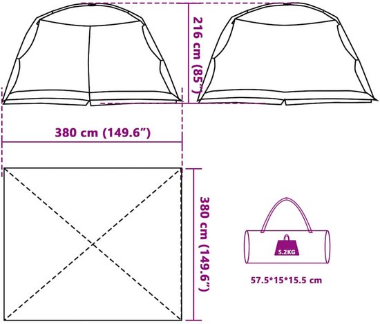 vidaXL - Camping - Muggennet - met - Deuren - Grijs - voor - 8 - Persoons - en - Waterdicht van Vidaxl — afbeelding 4