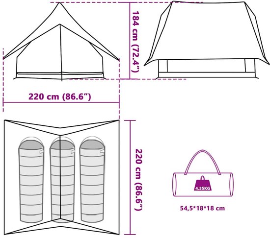 vidaXL - Camping - Tent - A-Frame - 3-Persoon - Groen - Waterdicht van Vidaxl — afbeelding 3
