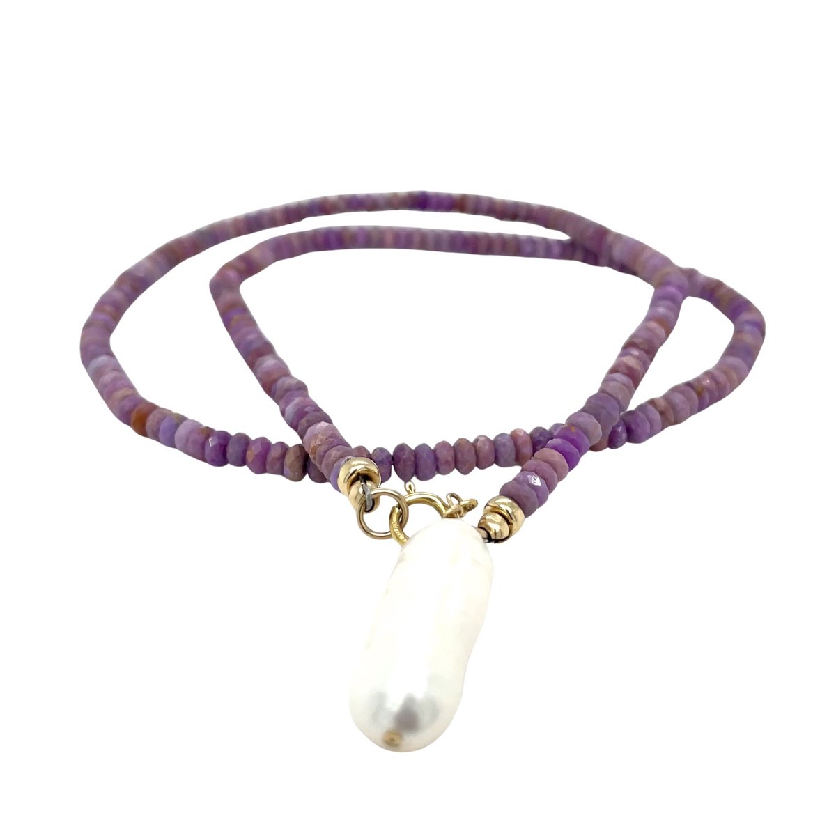 Pat's Jewels Dames Ketting - Kralen Ketting - Edelsteen - Paars - Parel Hanger - Goud