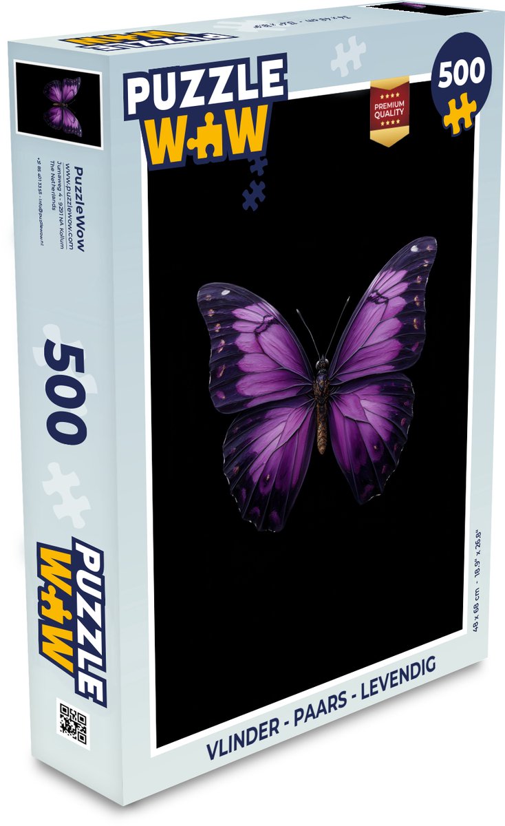 Puzzel Vlinder - Paars - Levendig - Legpuzzel - Puzzel 500 stukjes
