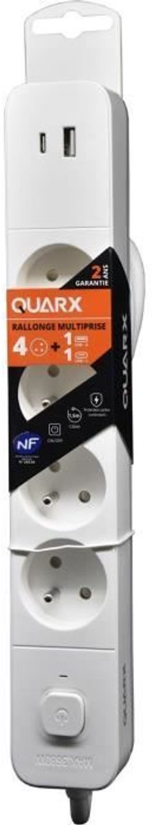Stekkerdoos - QUARX - 4 stopcontacten - Met USB Type C en USB A, 1,5m kabel