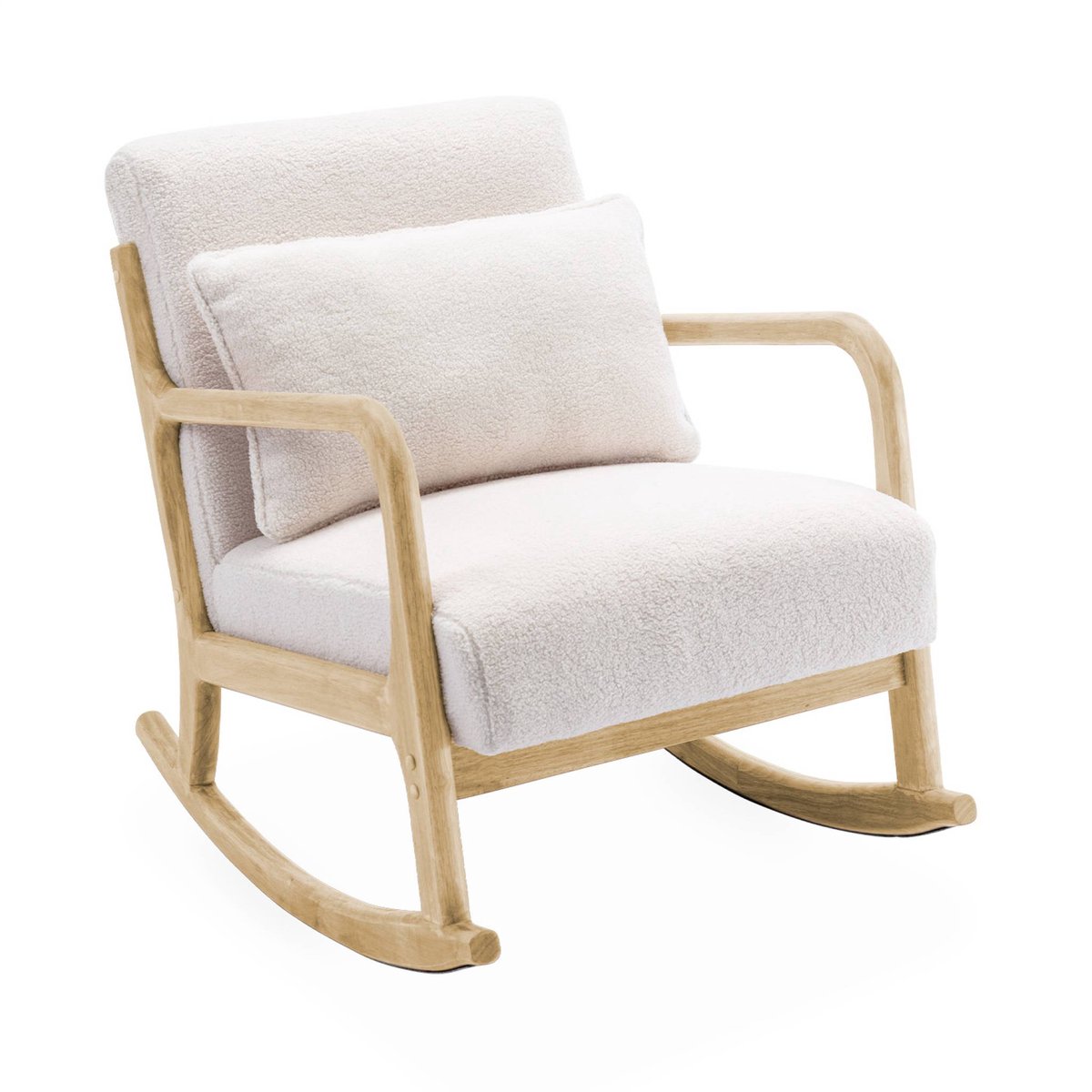 sweeek Scandinavische schommelstoel walnootkleurig hout en bouclé - lorens Crème