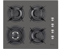 Fram FBH-V4IWF-GVG Inbouw Gaskookplaat – 60 cm – 4 Branders – Wok – Elektronische Ontsteking – Vlambeveiliging – Retro Design – 5 Jaar Garantie – Grijs Glas