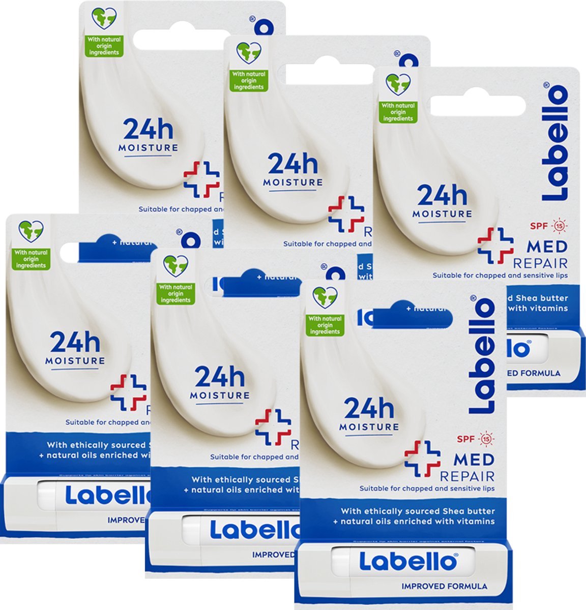 Labello Med repair Protect+ SPF15 - Lippenbalsem - Kalmeert Droge en Gebarsten Lippen - Beschermd Tegen UVA- en UVB-stralen - Voordeelverpakking - 6 stuks