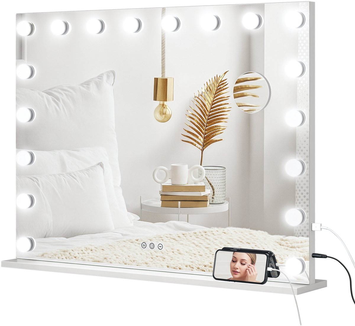 HOMCOM-LED Vanity Make-upspiegel - Glas - 80x14x62cm - Wit