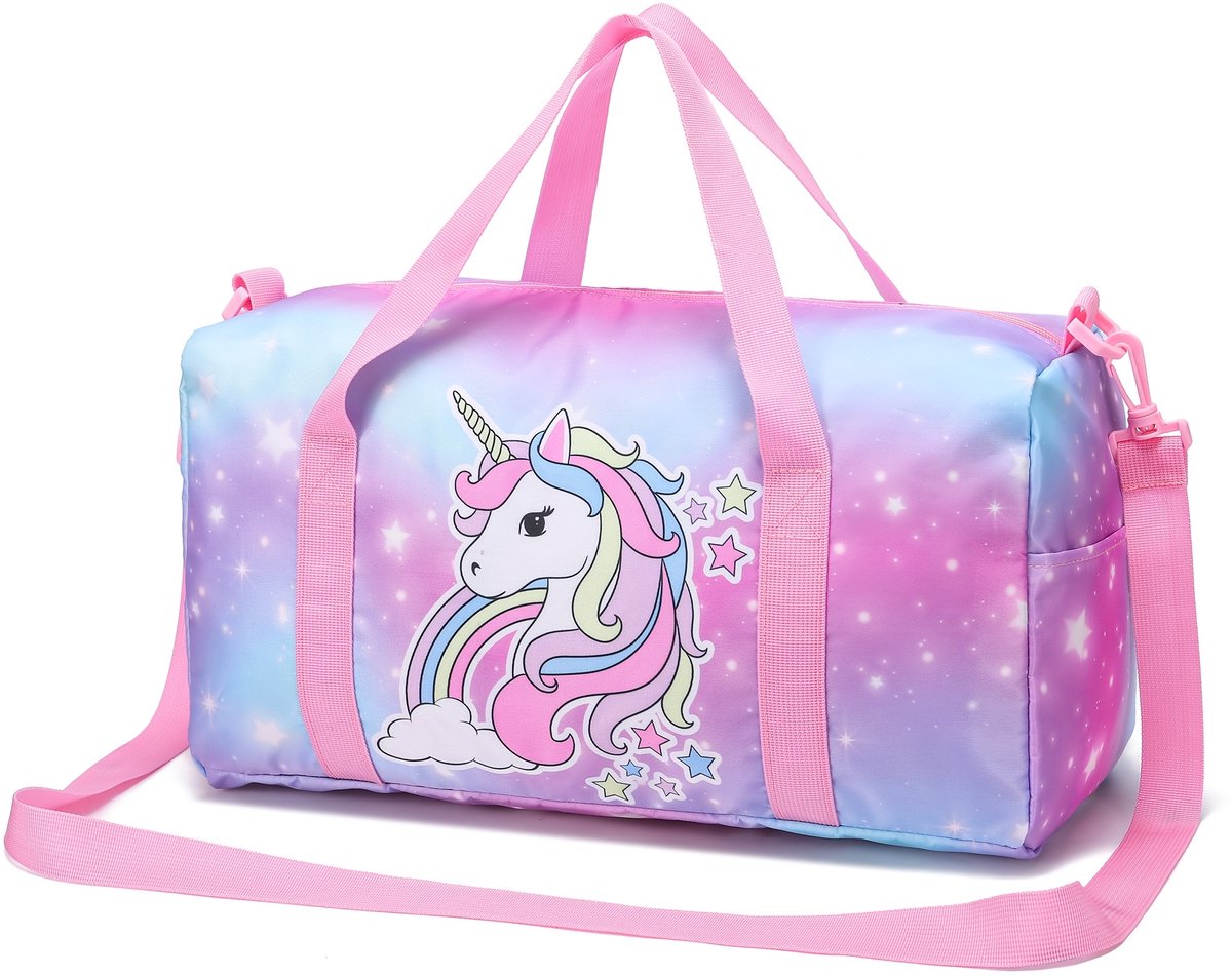 Roze Eenhoorn Reistas Kind | Roze Eenhoorn Sporttas Kind | Roze Eenhoorn Weekendtas | Handbagage Kind Vliegtuig | 25 Liter | Sporttas Meisjes | Weekendtas met Eenhoorn | Roze Kindertas Peuter | Tas voor Logeren of Vakantie | 24x20x45 cm