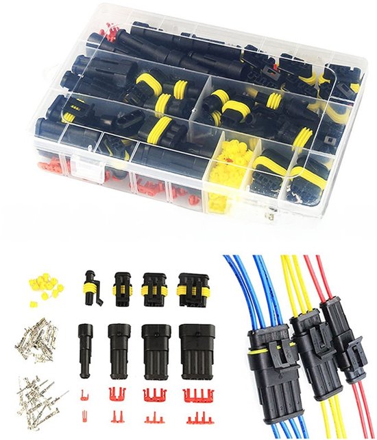Ensemble de connecteurs de fils étanches – Connecteurs électriques étanches pour voiture 1/2/3/4 broches – Pour motos, scooters, voitures – 352 pièces