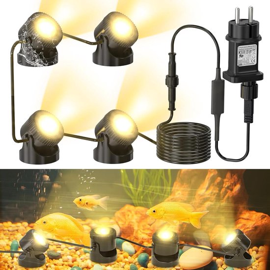Smoakez - Led aquariulamp IP68 waterdicht warmwit ledlicht voor buiten met timer - 4 stuks Bescherm uw aquarium met deze dompelbare verlichting. Geschikt voor aquariums, vijvers, tuinen en zwembaden. Inclusief 8 uur timer.