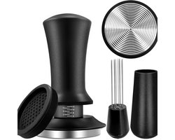 Tamper - koffie tamper - espresso tamper - 58 mm espresso-tamper - Espresso-tamper van aluminium en roestvrij staal - Zelfnivellerende ergonomische tamper - Voor barista's - Zwart