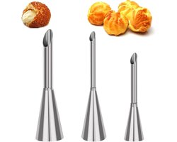 3 Stuks Slagroomspuit - Spuitzakken - Taartdecoratietips - professionele roestvrijstalen vulsproeiers - Herbruikbaar - Slagroomspuit - Decoratieve Spuit - cupcake puffs-injectiespuit - 5/6/8 mm - voor bladerdeegdecoratie - Zilver