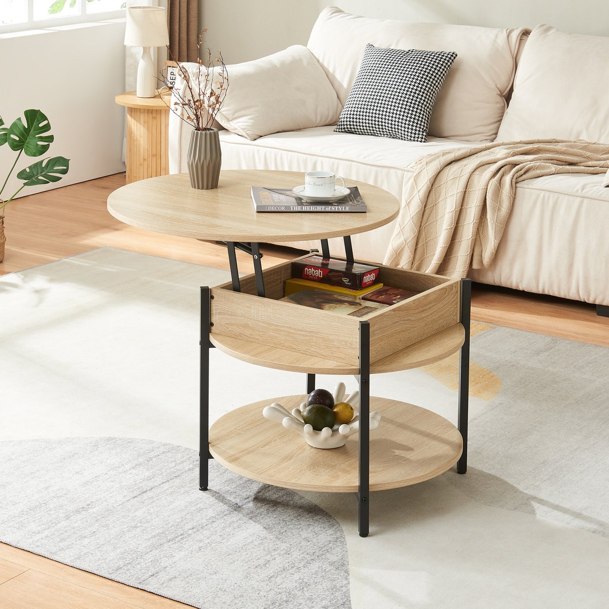 Salontafel Kandas rond eikenkleurig en zwart Ø70 cm [en.casa]
