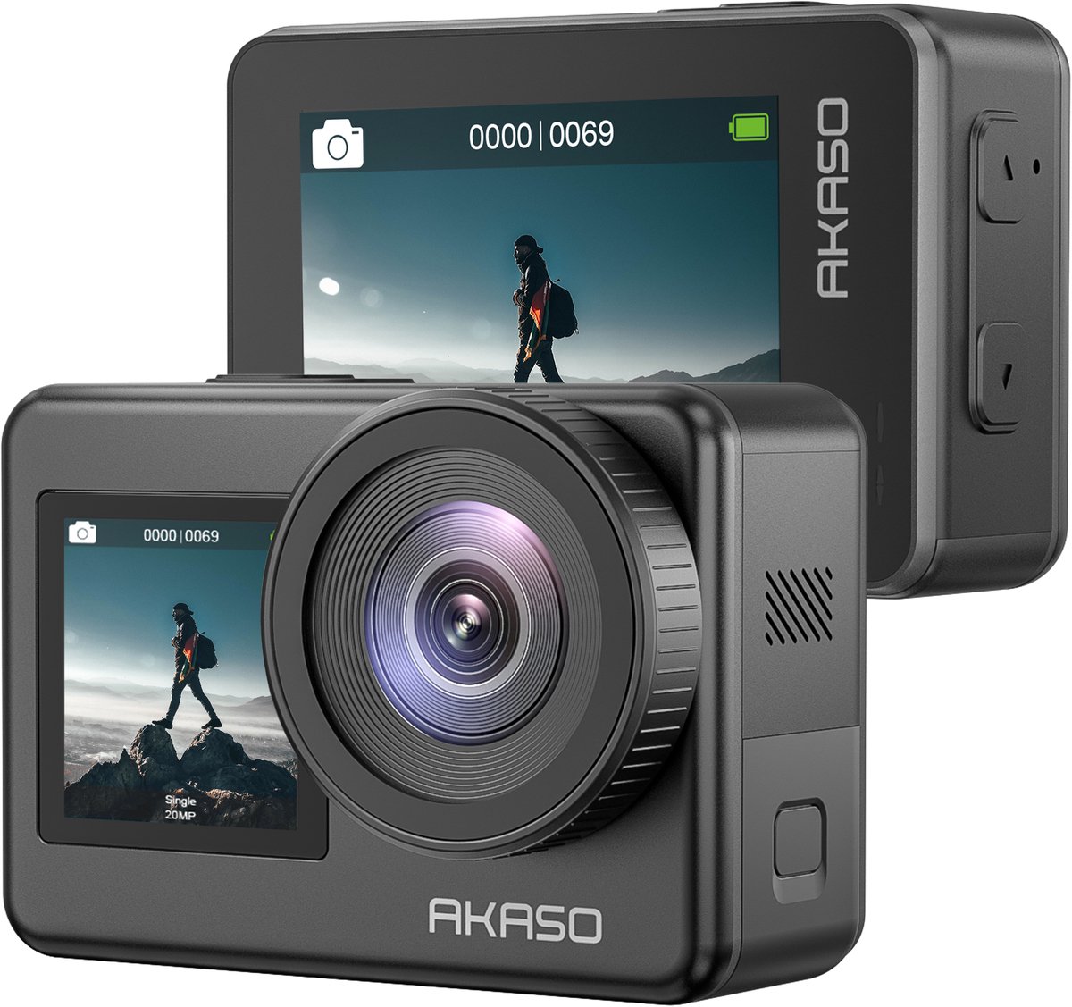 AKASO Brave 7 Action Camera 4K 20MP – Waterdicht 40m Onderwatercamera – Dubbel Touchscreen – Spraakbesturing – Inclusief 2×1350mAh Batterijen & Accessoireset