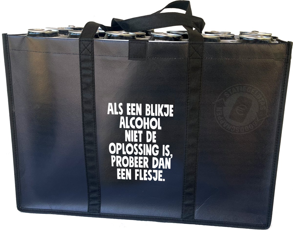 Als een blikje alcohol... – Combiset Statiegeldtas - boodschappentas + 2 koelementen met uniek ontwerp – met handig klittebandsysteem