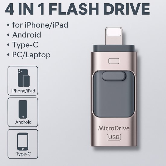 MicroDrive 4-in-1 Flash Drive - 64GB - compact en duurzame USB stick | bol