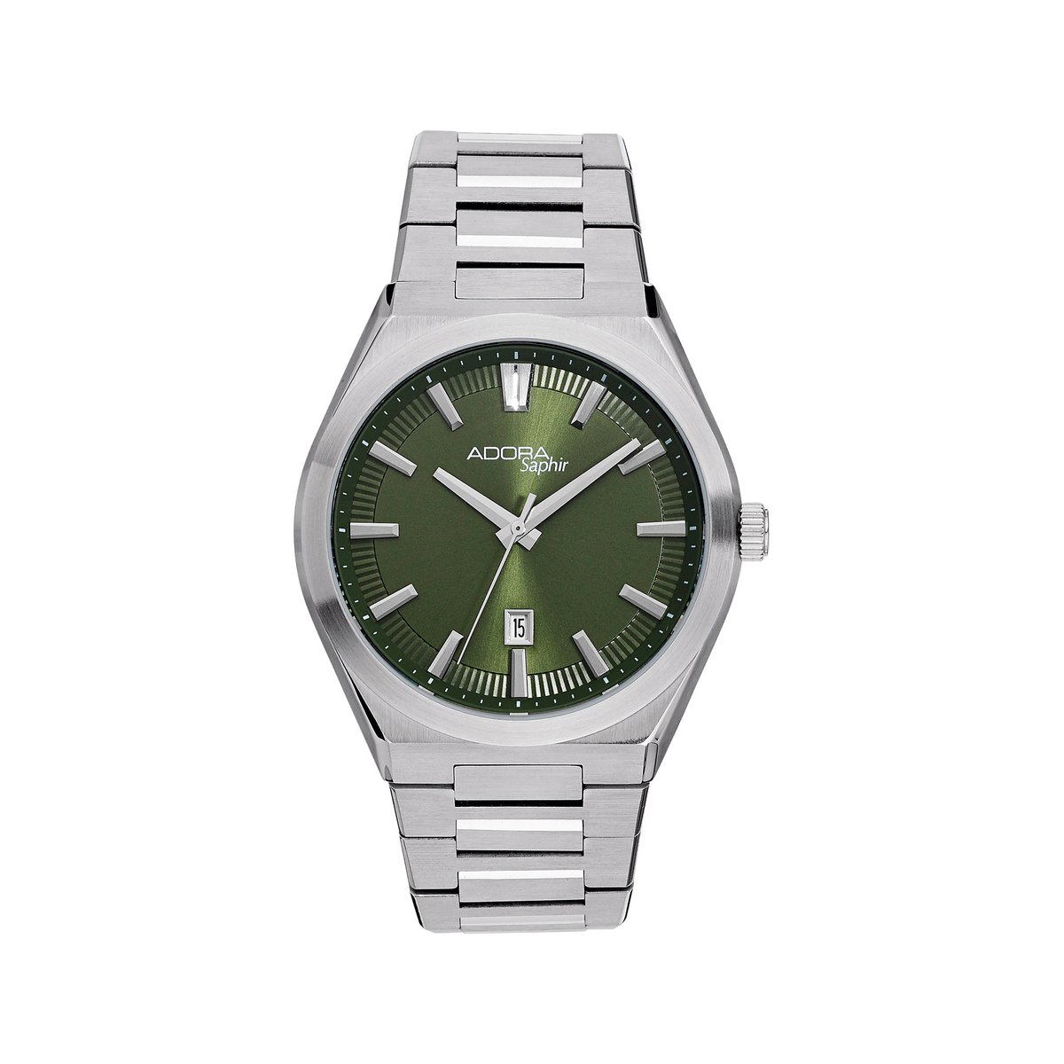 Adora Saphir Herenhorloge 42mm - Groene Wijzerplaat - Volledig Roestvrijstaal - Saffierglas - Seiko Uurwerk - Waterdicht 5ATM - Met Datumvenster