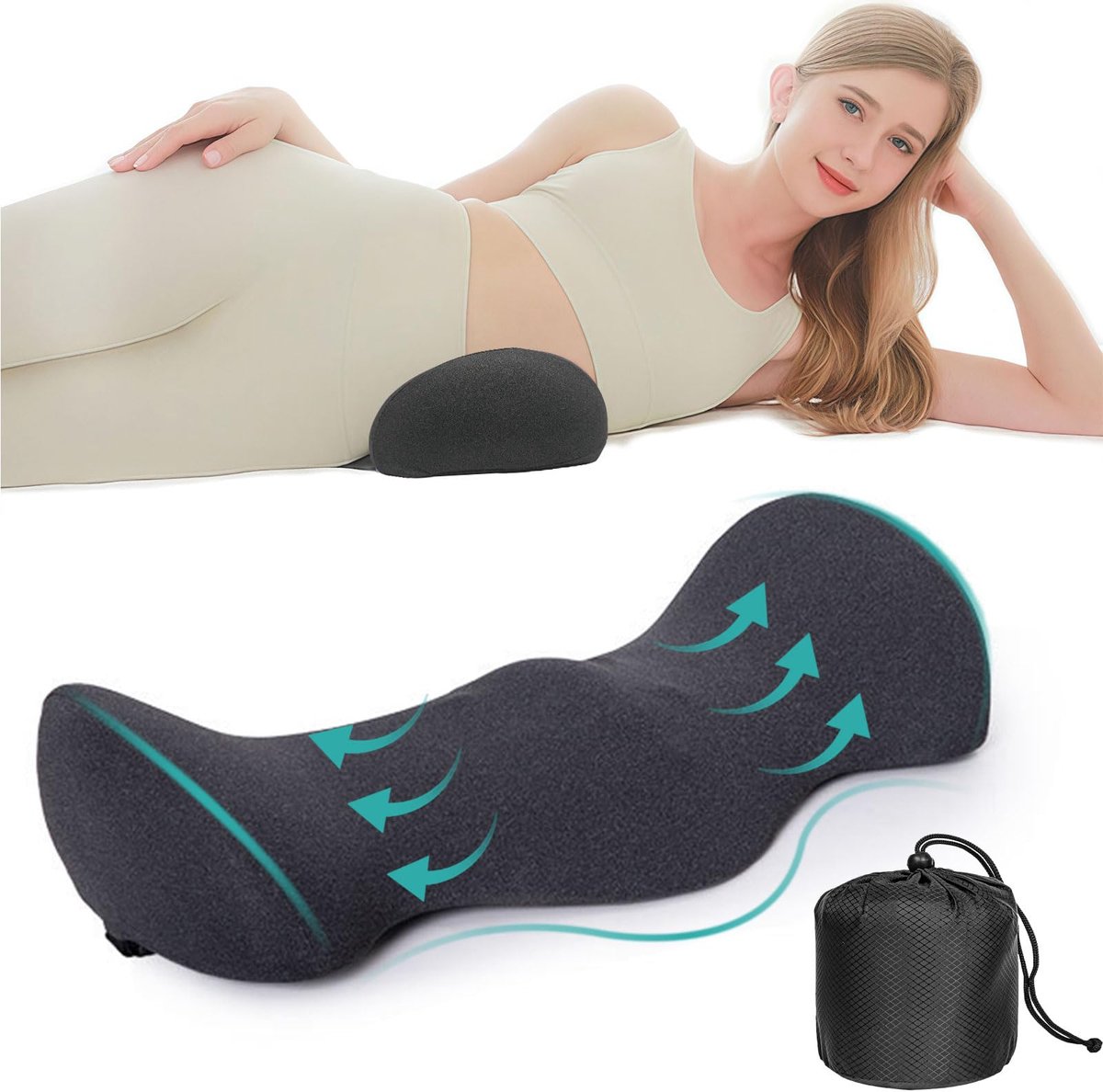 Ibenzoa® Lendenkussen van traagschuim met ergonomisch ontwerp voor optimale rugondersteuning en pijnverlichting