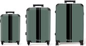 NoBoringSuitcases.com® - Ensemble de 3 valises - Valise légère - Verte à doubles rayures - Ensemble de Bagage à main à 4 roues - Valise à roulettes de taille moyenne - Valise de soute - Valises avec serrure TSA