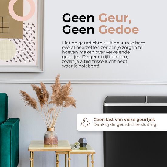 O'DADDY® Prullenbak – Afvalbak - Prullenbak 60 liter - Pedaalemmer – Vuilnisbak - Prullenbak 2 vakken - Prullenbak afvalscheiding – Afvalbak afvalscheiding - 2 Binnen emmers - Soft-Close - Inclusief 15 Afvalzakken - Zwart
